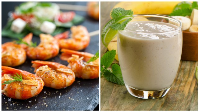Креветки и молочный коктейль