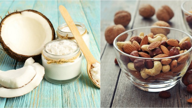 Кокосовое масло и смесь орехов