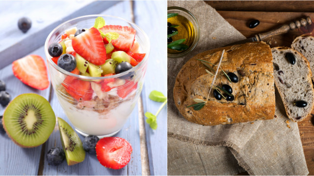 Йогурт із фруктами і хліб