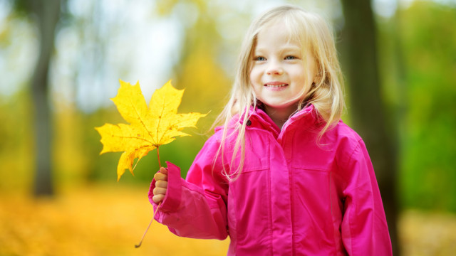Маленькая девочка держит листик