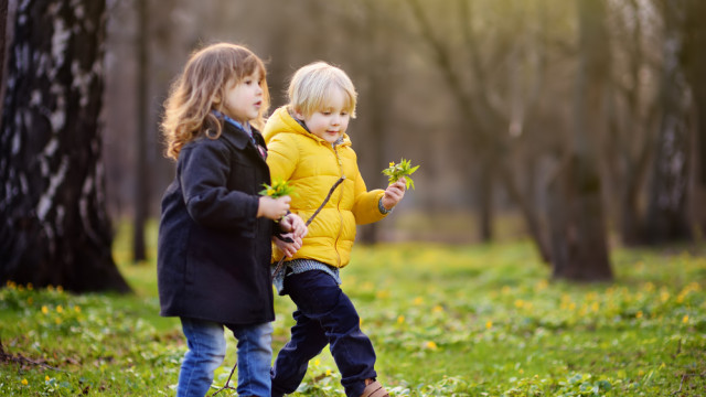 дети гуляют осенью