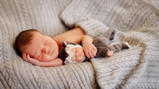 младенец спит с игрушкой